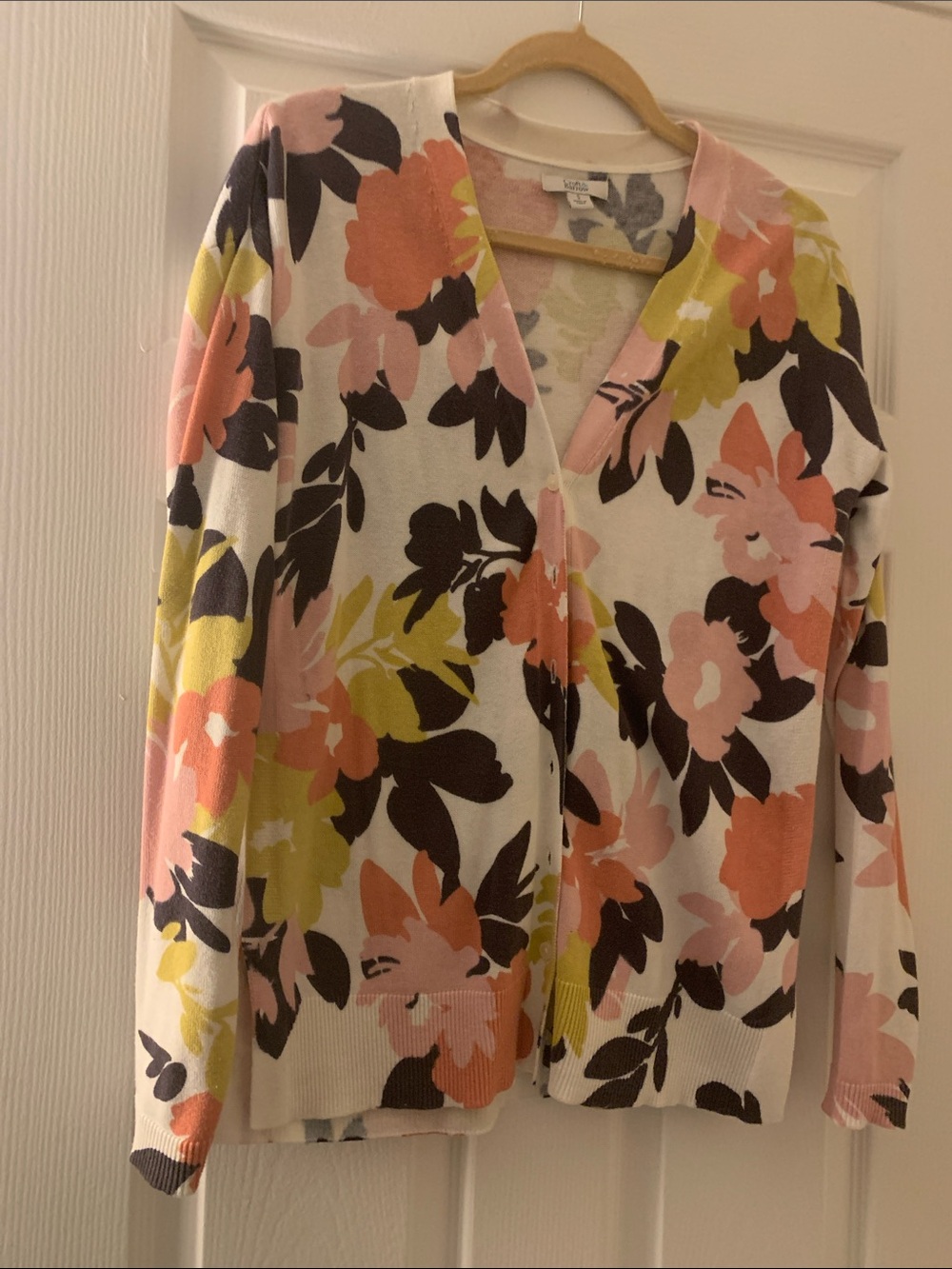 croft & barrow Pink Multi Floral V-Neck Cardigan